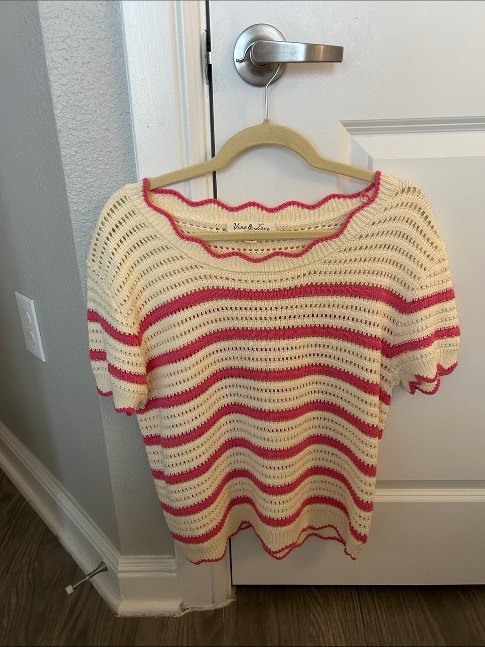 Vine & Love Cream Knit Top with Pink Trim